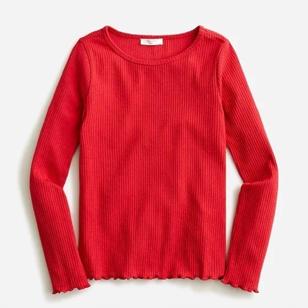 J Crew Girls' long-sleeve lettuce-hem T shirt Item BJ912